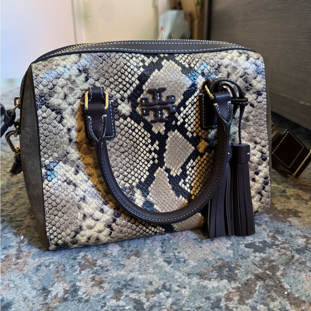 Tory Burch Thea Exotic Mini Web Satchel in "Sand Drift"